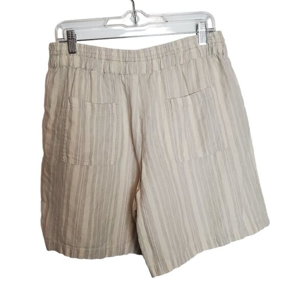 By Anthropologie Striped Linen Shorts Medium Elastic Waist Pull On Neutral - Picture 2 of 10
